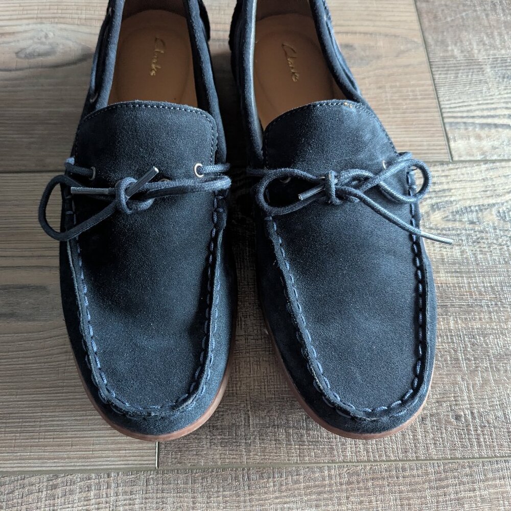 Clarks Mens Saltash Edge Suede Leather Navy Bleu Marine Moccasin Boat Shoes 8 - Picture 6 of 10